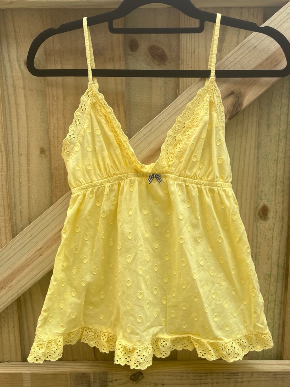 Yellow Eyelet Lace Trim Babydoll Top
